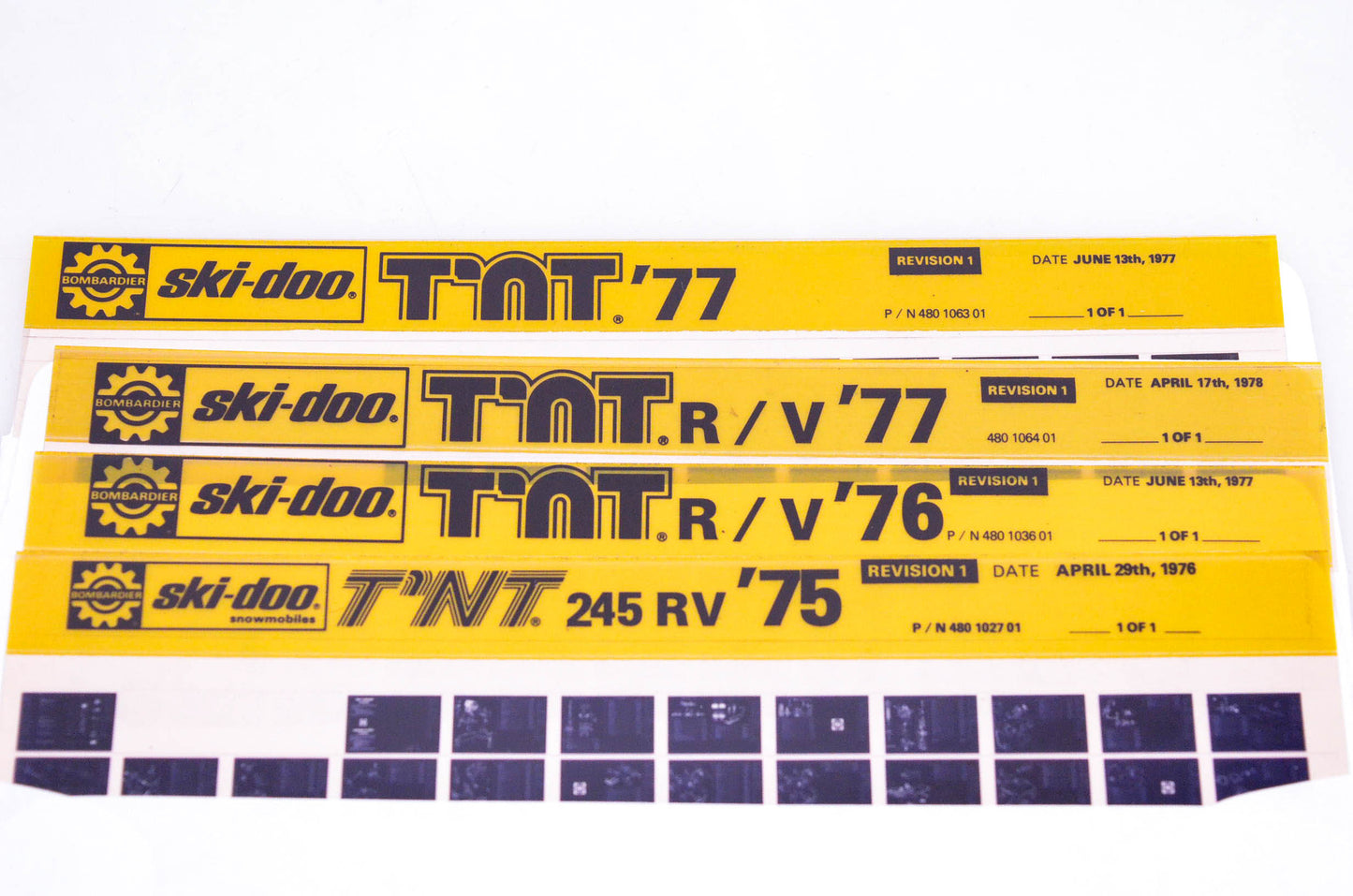SkiDoo 480102701, 480103601, 480106301 Lot of 4 Microfiches T'NT 1975-1977