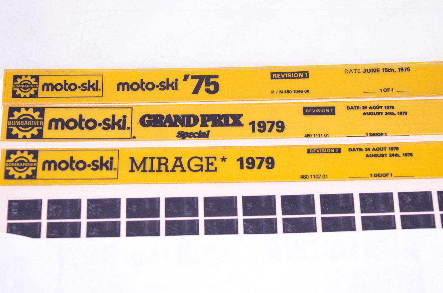 Bombardier 480111101, 480110701, 480104600 Lot of 3 Microfiches Grand Prix Special 1979 Mirage 1979 MotoSki 1975