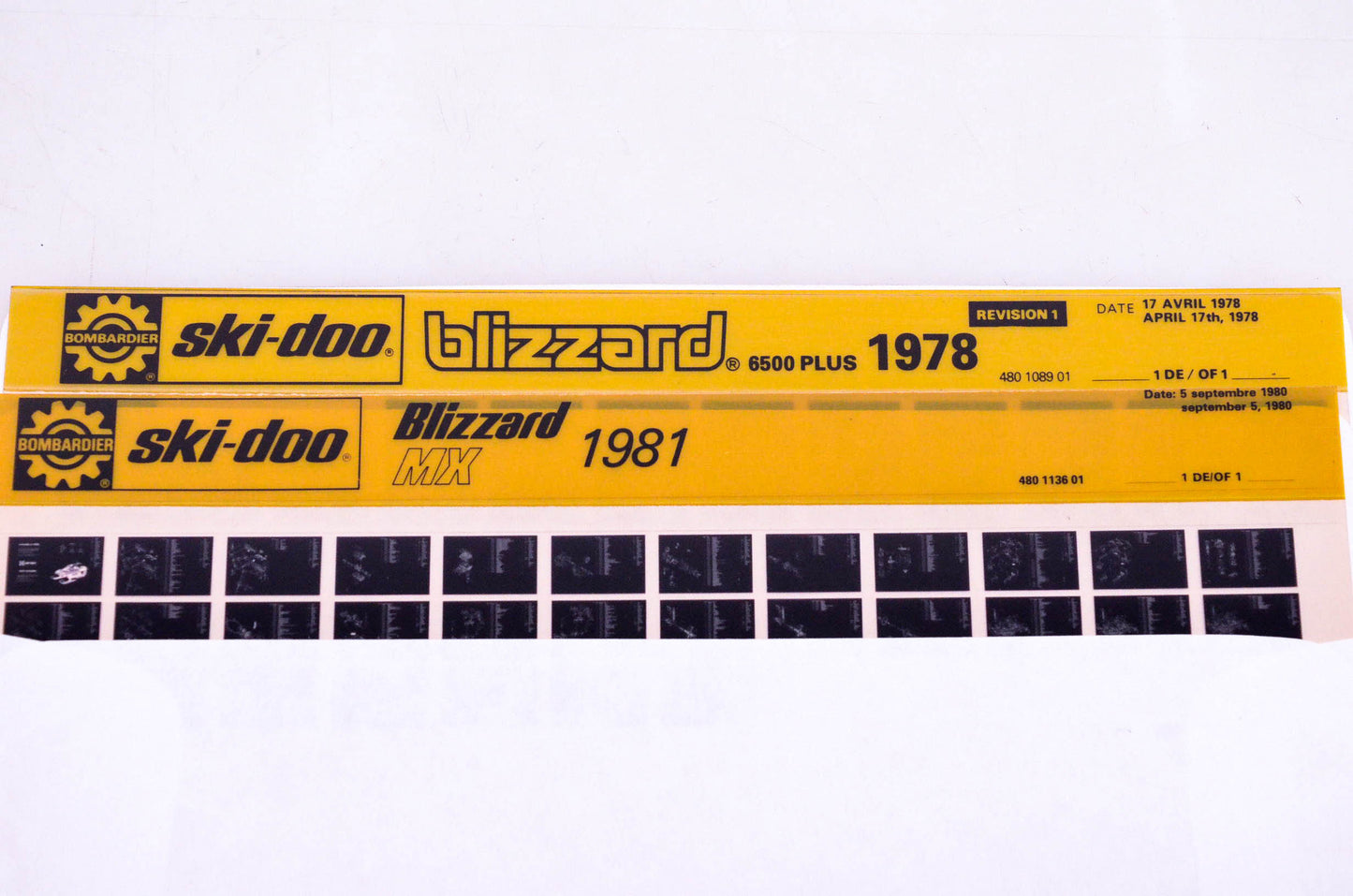 SkiDoo 480108901, 480113601 Lot of 2 Microfiches Blizzard 6500 Plus 1978 Blizzard MX 1981