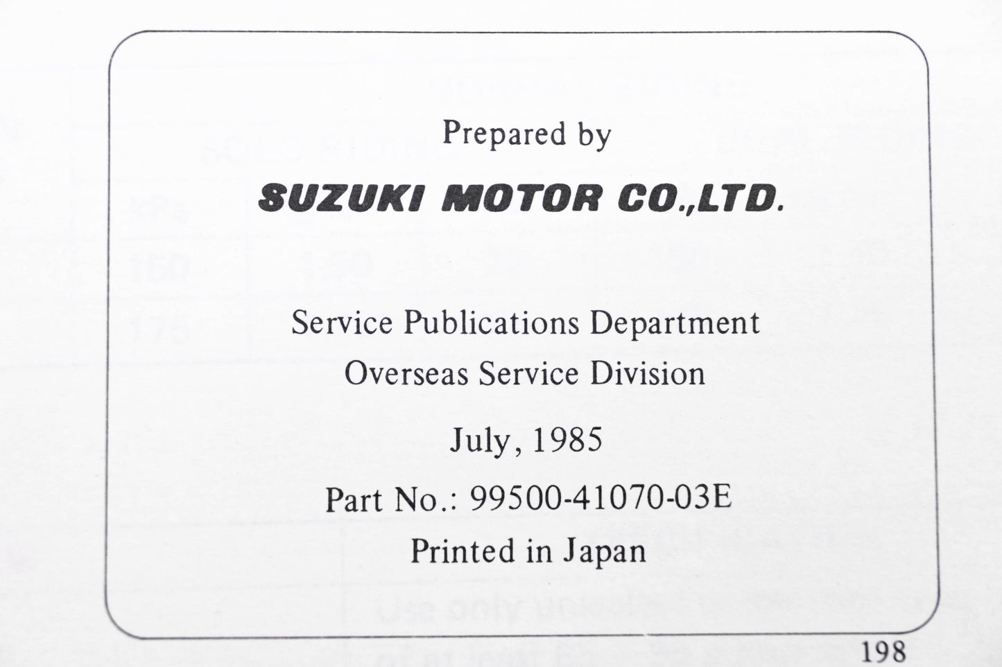 OEM Suzuki 99500-41070-03E SP200 1985 Service Manual