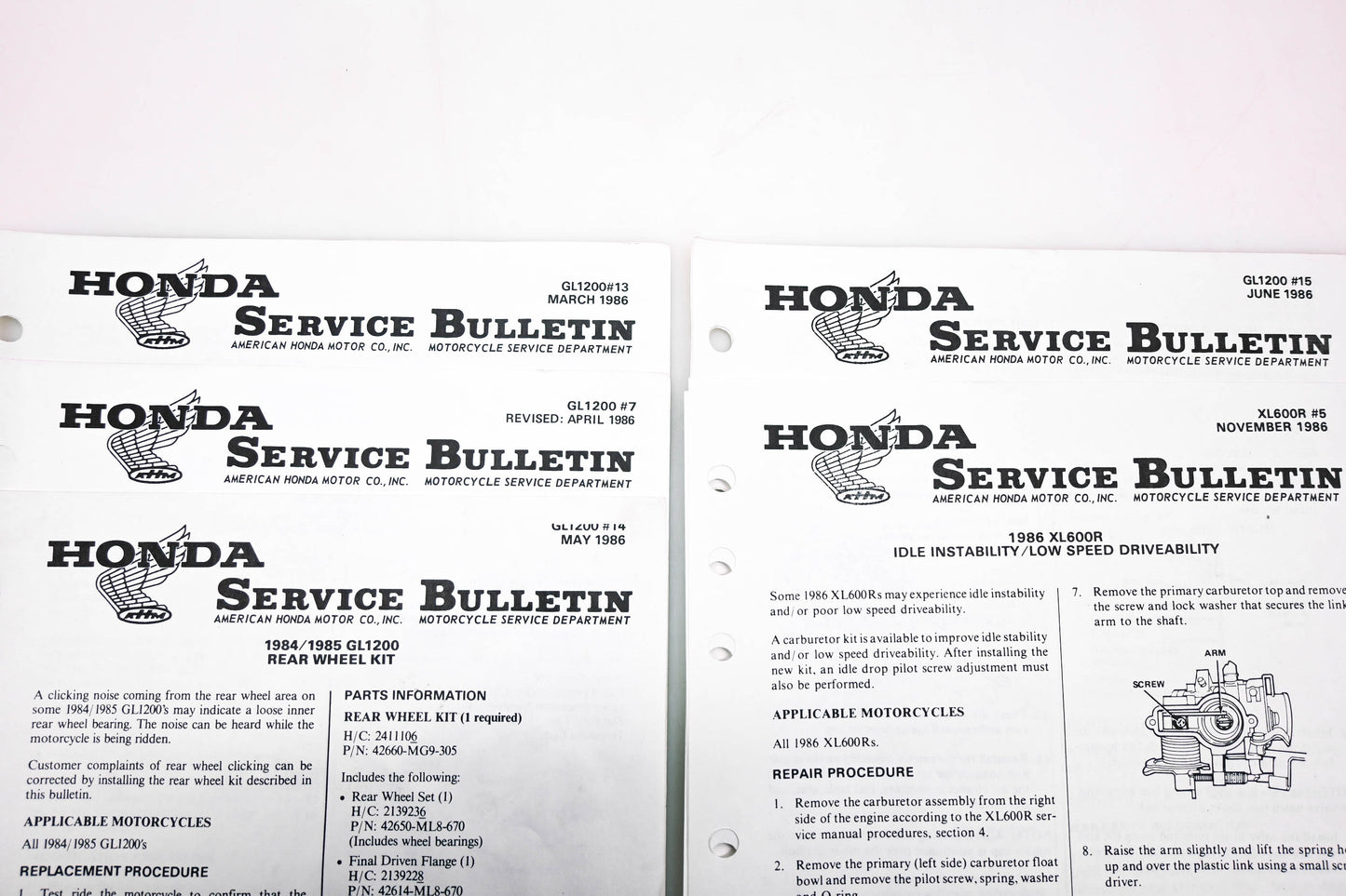 OEM Honda Lot of 5 Service Bulletins 1986