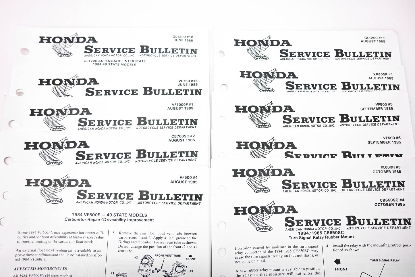 OEM Honda Lot of 22 Service Bulletins 1985