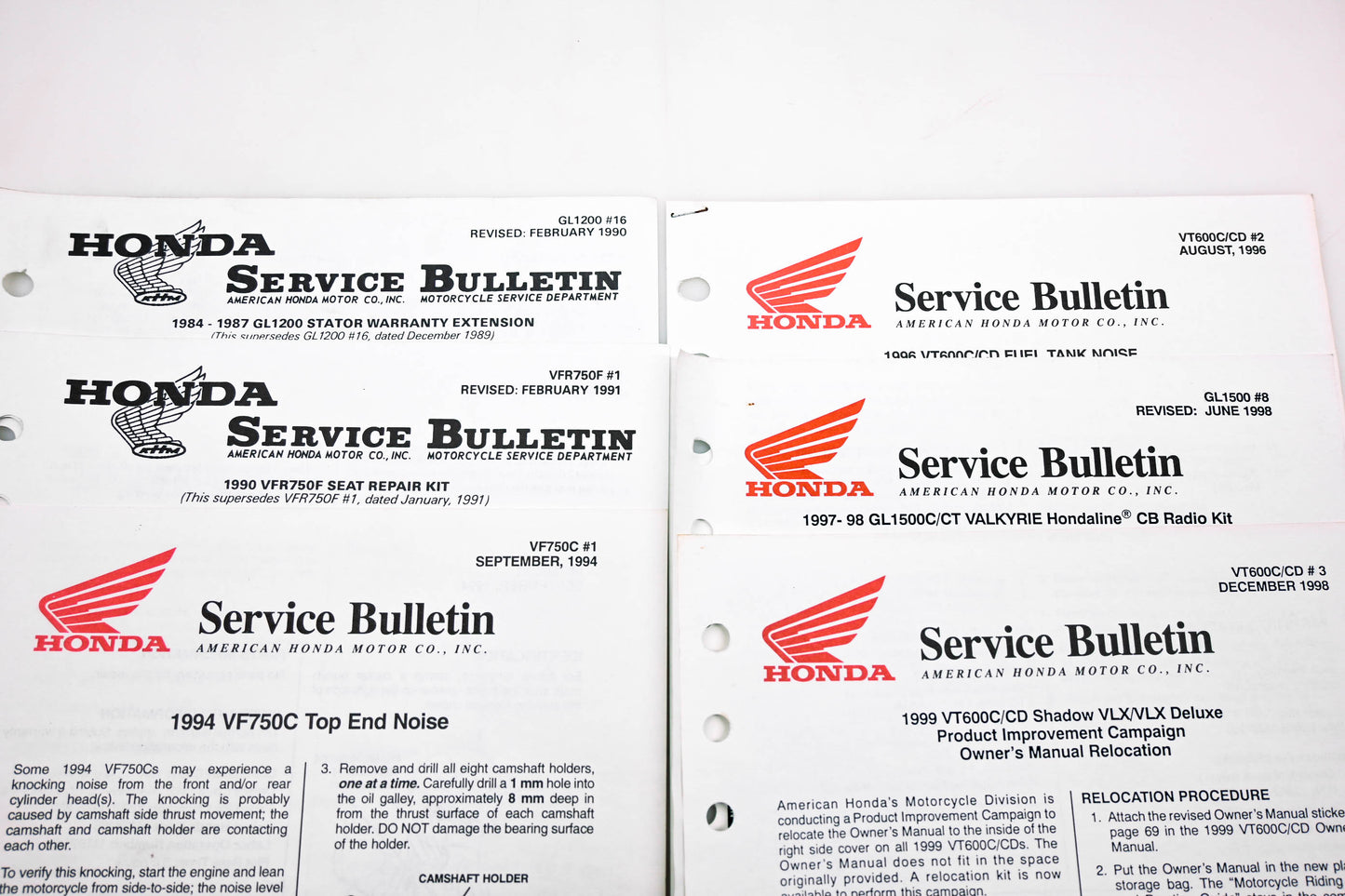 OEM Honda Lot of 6 Service Bulletins 1990, 91, 94, 96, 98