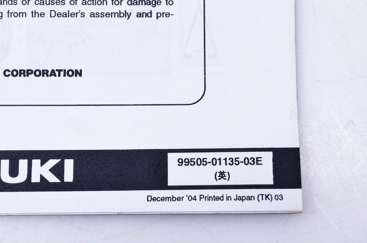 OEM Suzuki 99505-01135-03E RM-Z450K5 Assembly & Pre-Delivery Service Guide