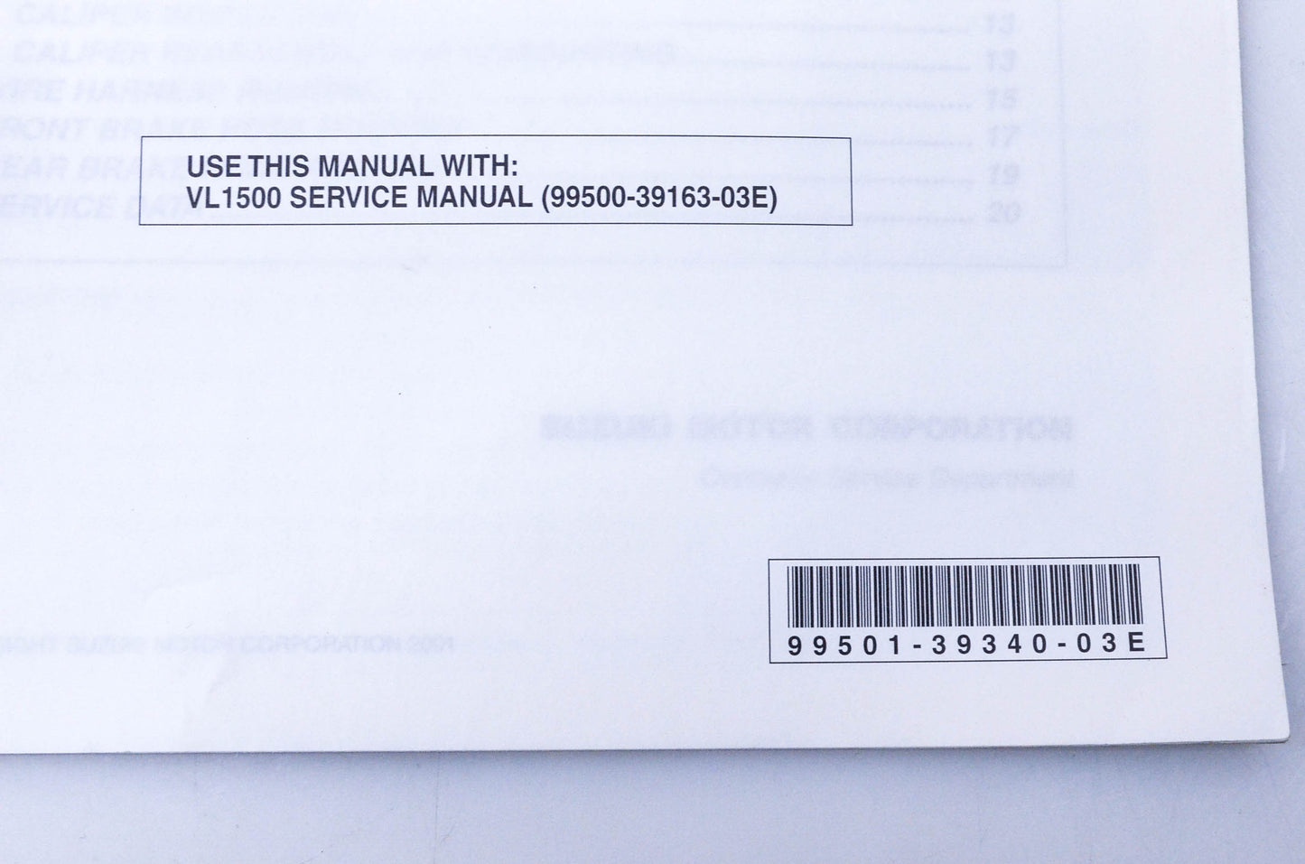 OEM Suzuki 99501-39340-03E VL1500 Supplementary Service Material