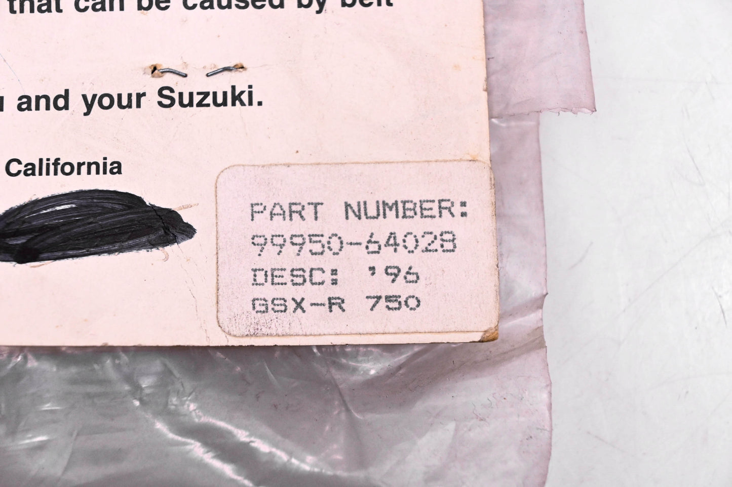 New OEM Suzuki 99950-64028 GSX-R750 1996 Tank Cover w/ Pocket NOS