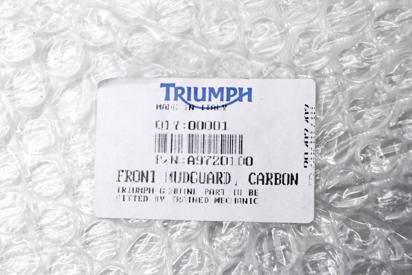 New OEM Triumph A9720100 Carbon Fiber Front Mudguard NOS