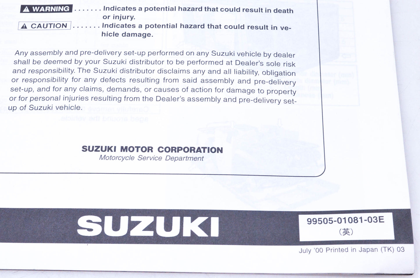 OEM Suzuki 99505-01081-03E LT-F300FK1 Assembly & Pre-Delivery Service Guide