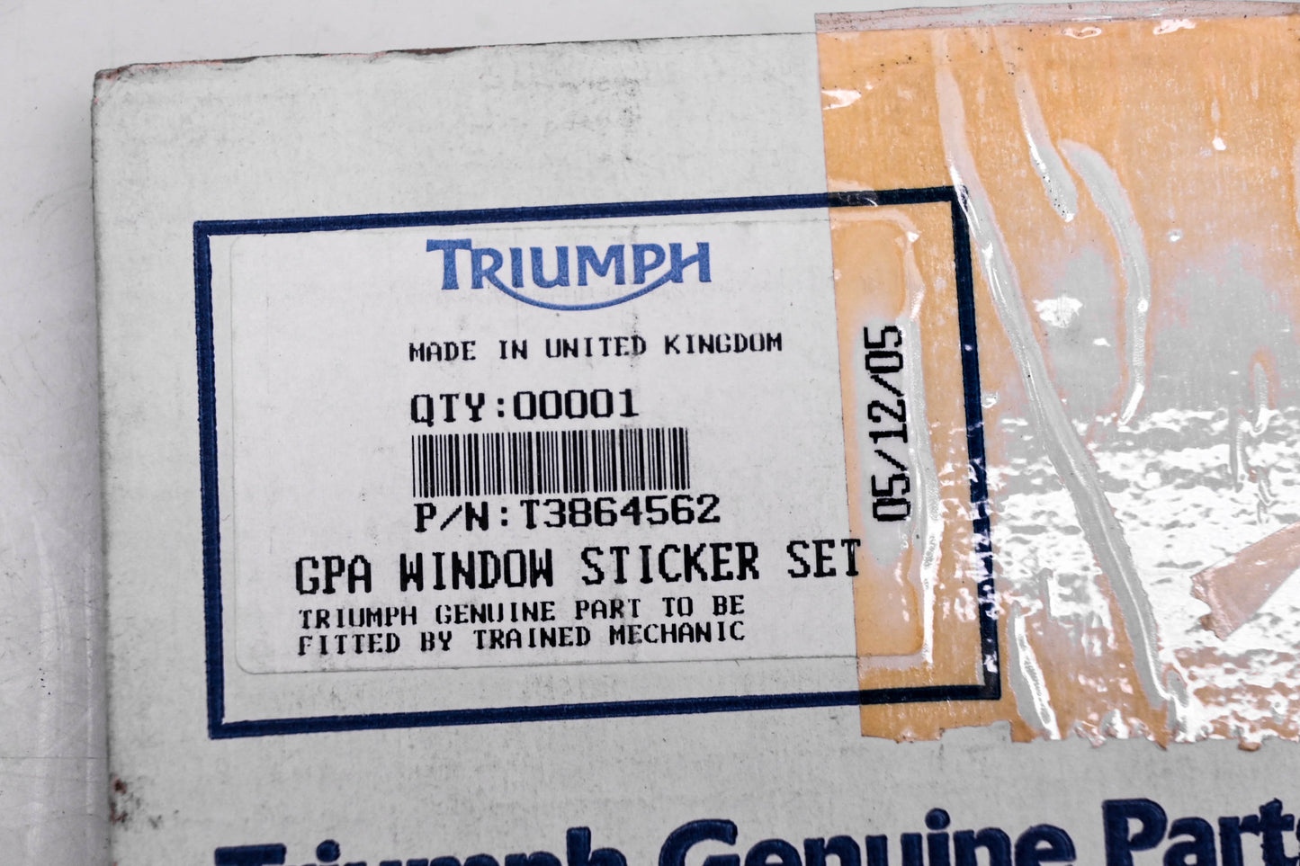 New OEM Triumph T3864562 GPA Window Sticker Kit NOS