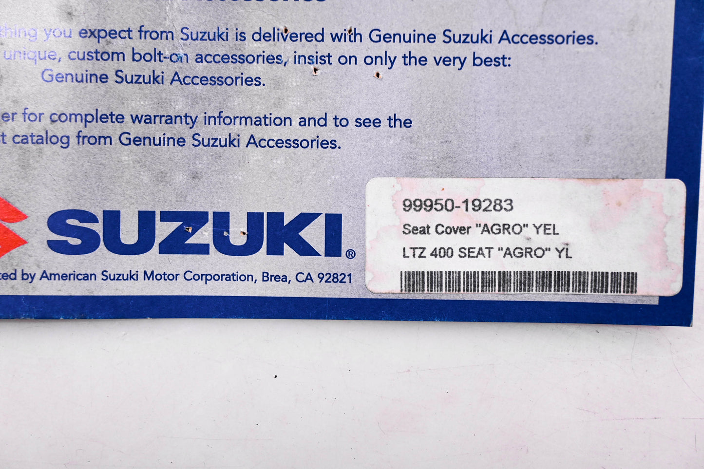 New OEM Suzuki 99950-19283 One Industries Black & Yellow LTZ250 Agro Seat Cover NOS