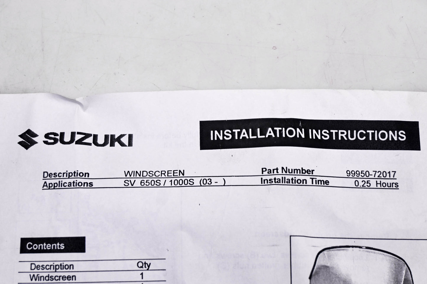 New OEM Suzuki 99950-72017 SV650S/1000S 2003+ Windscreen NOS