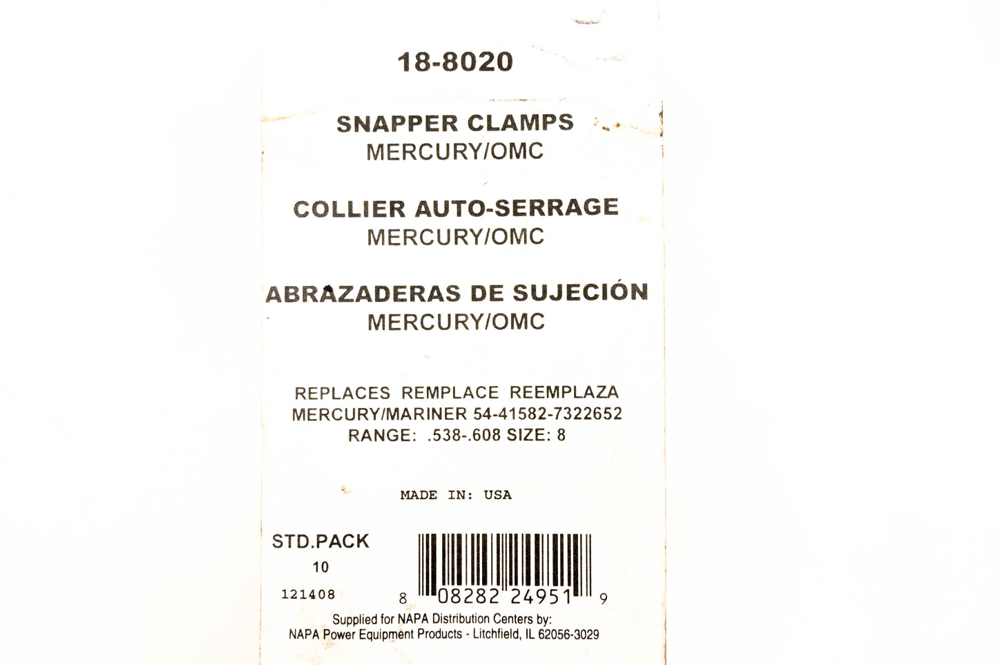 Napa 18-8020, 54-41582, 7322652 Snapper Clamp Kit NOS