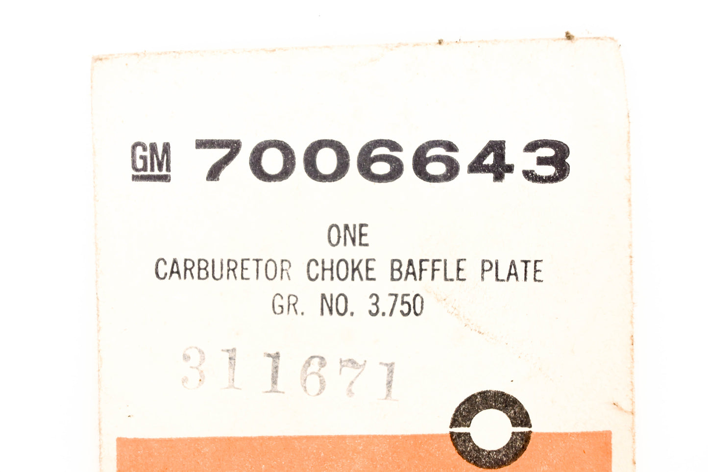 GM 7006643, 311671 Carburetor Choke Baffle Plate NOS
