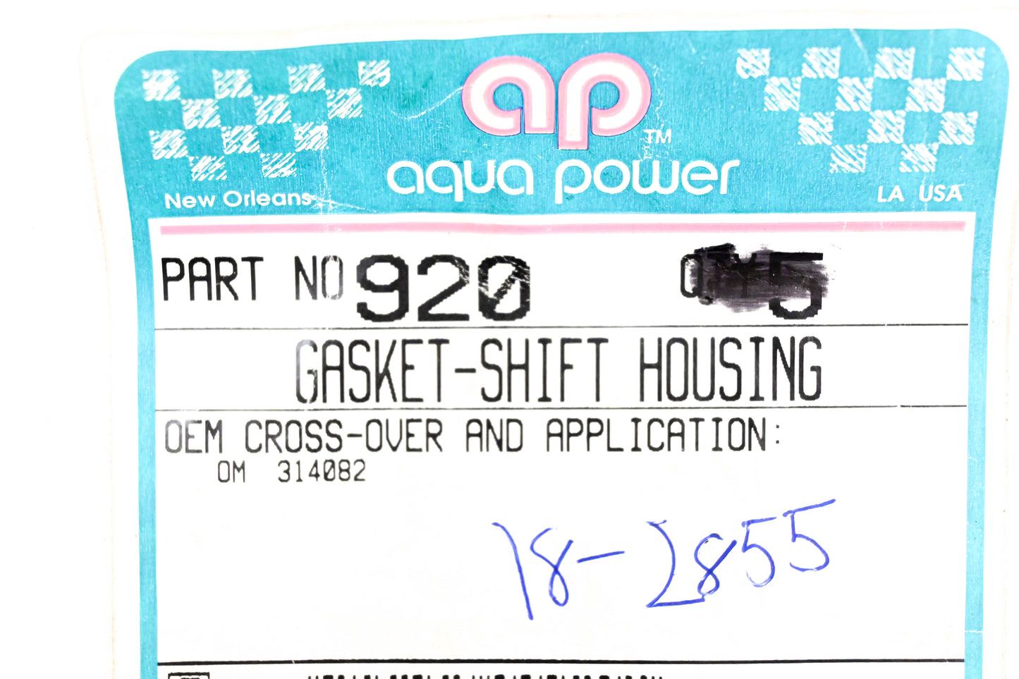 Aqua Power 920, 314082, 18-2855 Shift Housing Gasket for OMC NOS