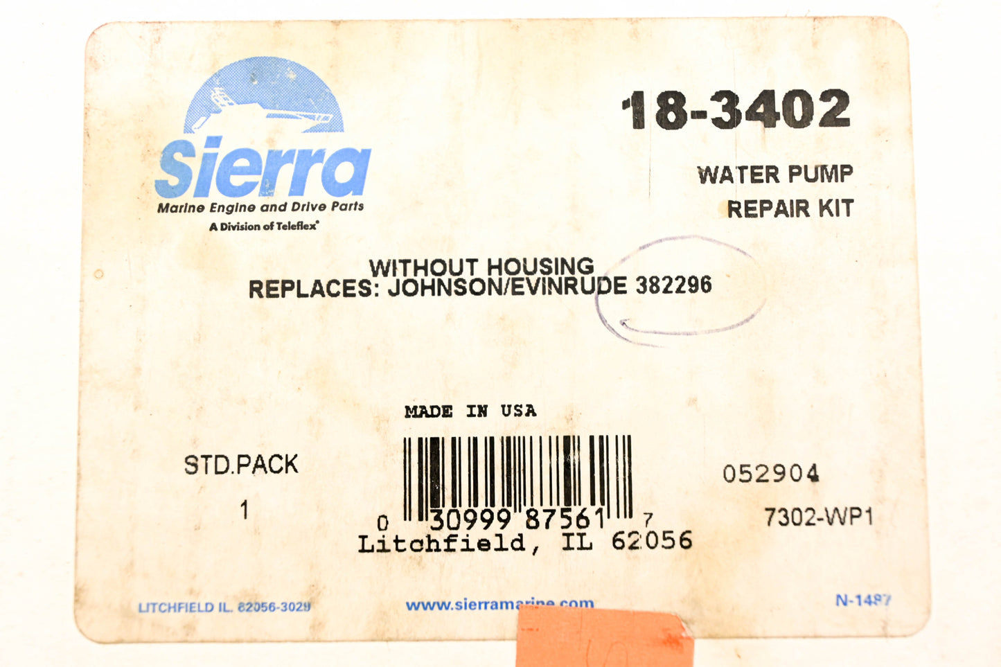 Sierra 18-3402, 382296 Water Pump Repair NOS
