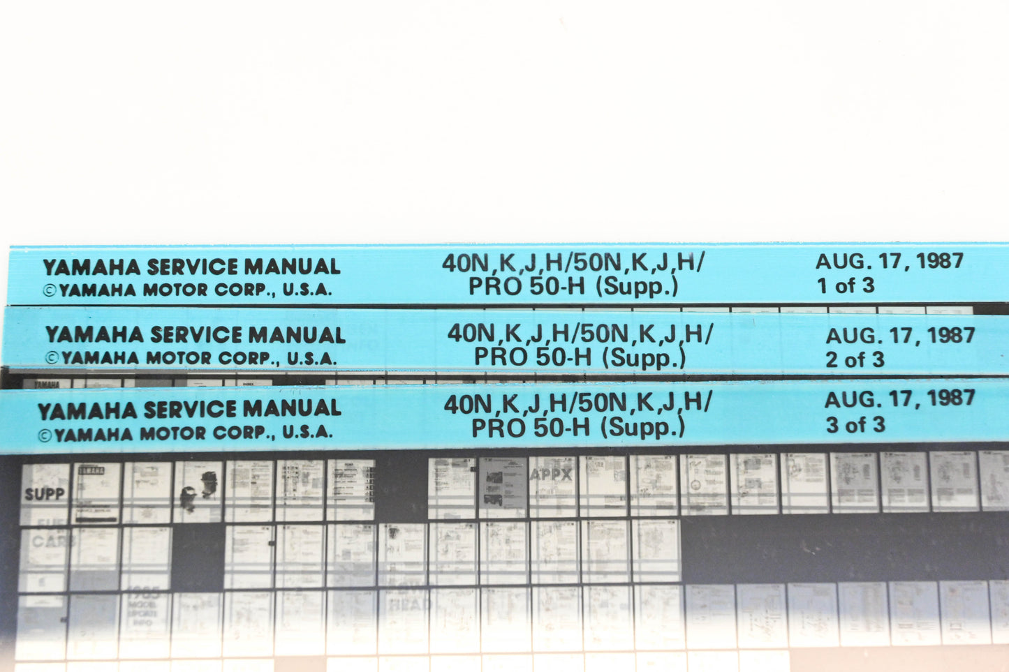 OEM Yamaha XM007-21 1987 40N,K,J,H/50N,K,J,H/Pro 50-H Supplement Manual Microfiche Lot