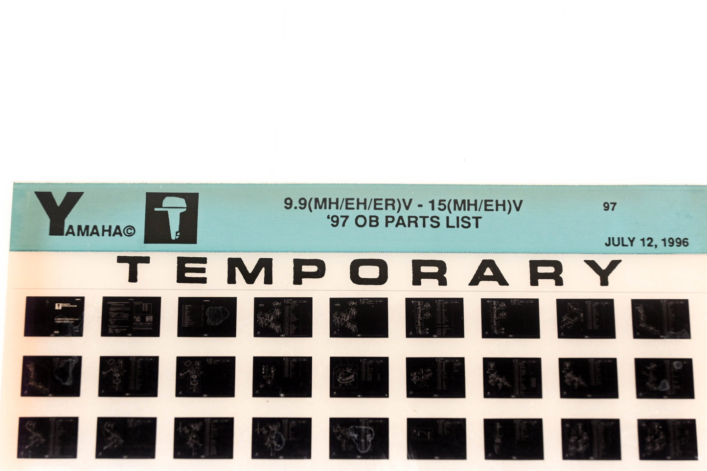 OEM Yamaha XM007-68 1997 9.9(MH/EH/ER)V-15(MH/EH)V Temp Parts List Microfiche