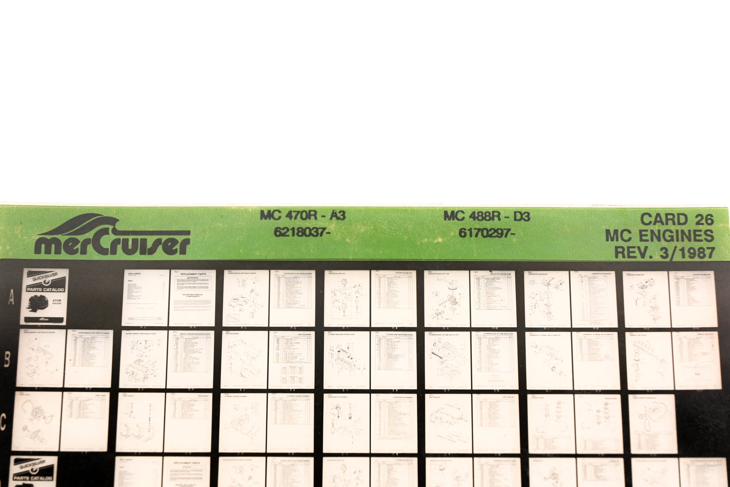 Mercruiser XM011-33 MC Engines 470R-A3, 488R-D3, 6218037-, 6170297- Card 26 Microfiche