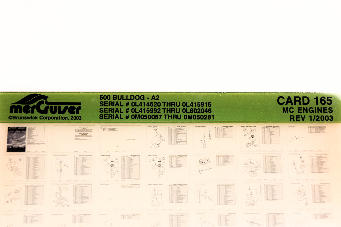 Mercruiser XM020-13 500 Bulldog-A2 0L414620 - 0L415915 Card 165 Microfiche