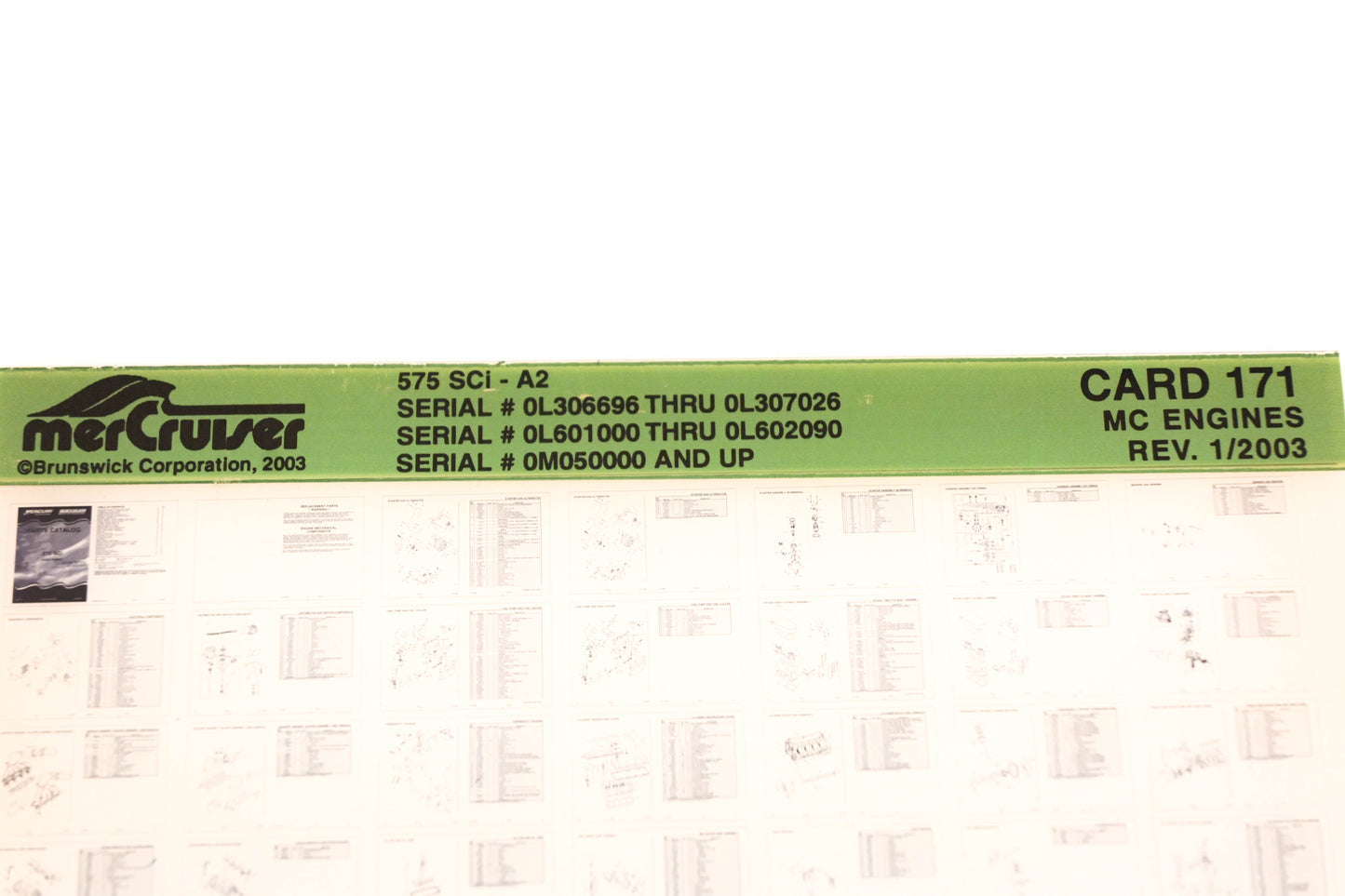 Mercruiser XM020-53 575 SCI-A2 0L306696 0L601000 0M050000 Card 171 Microfiche