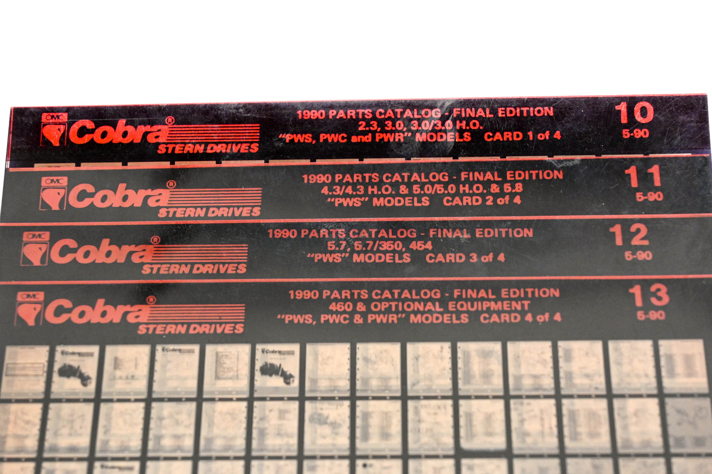 OMC XZA020-30 Cobra 1990 Parts Catalog Final Edition #10,11,12,13 Microfiche Lot