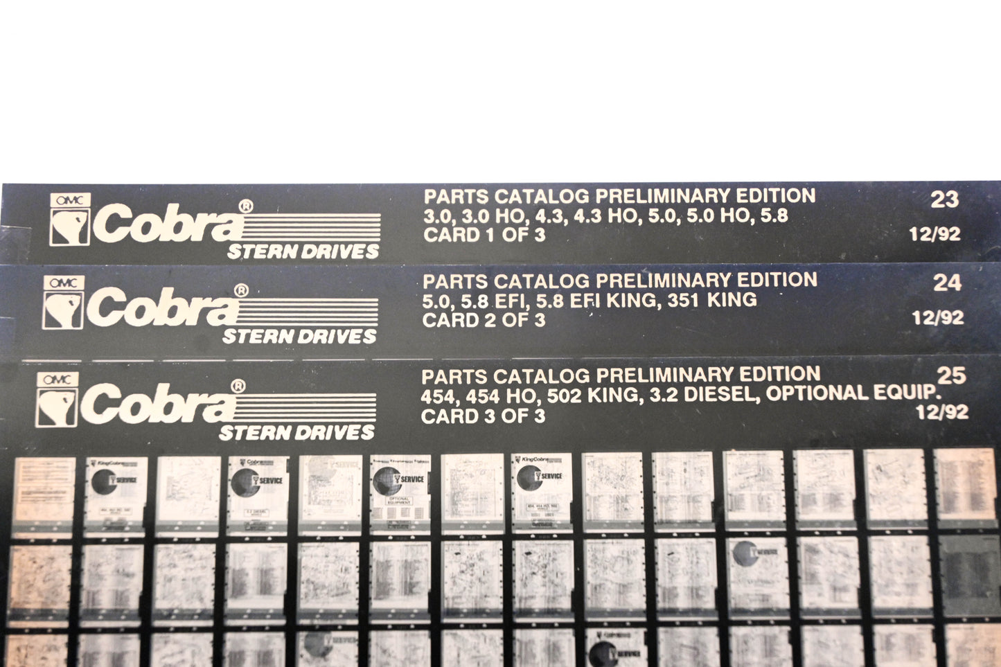 OMC XZA020-49 Cobra 12/1992 Preliminary Edition Parts Catalog #23,24,25 Microfiche Lot