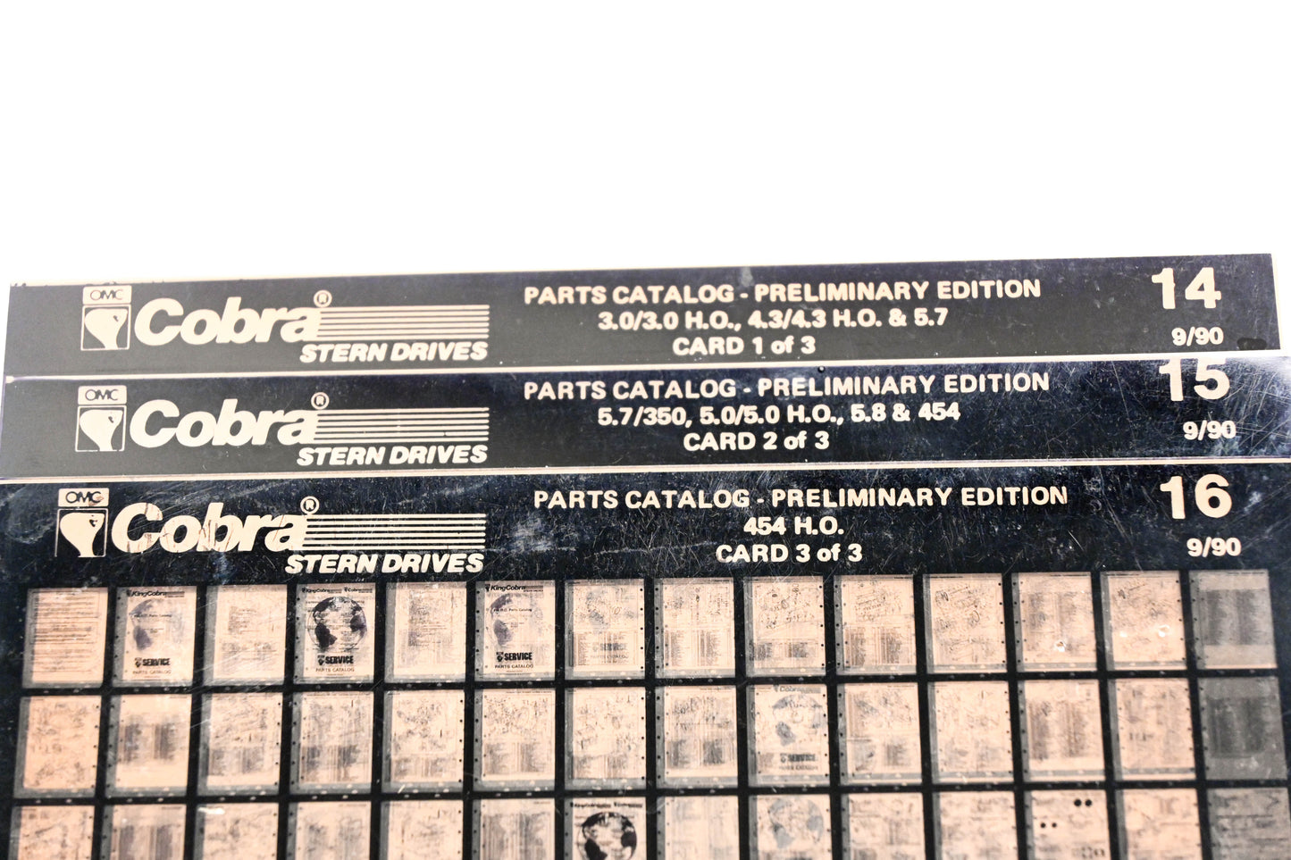 OMC XZA020-50 Cobra 9/1990 Preliminary Edition Parts Catalog #14,15,16 Microfiche Lot