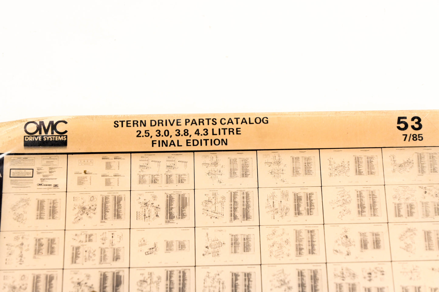 OMC XZA020-51 Sterndrive 7/1985 Final Edition Parts Catalog 2.5, 3.0, 3.8, 4.3L #53 Microfiche