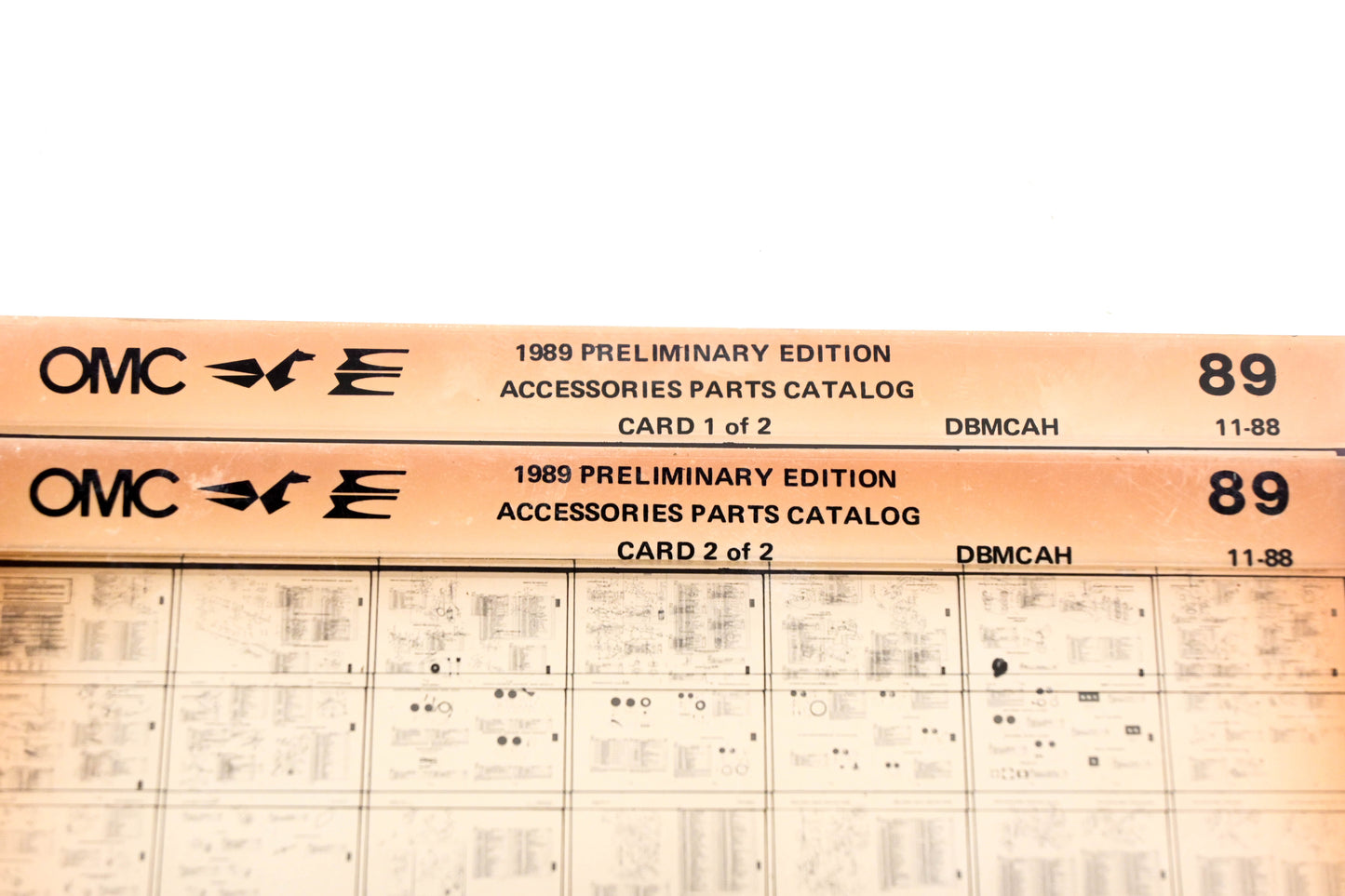 OMC XZA020-123 1989 Preliminary Edition Accessories Parts Catalog #89 1&2 Microfiche Lot