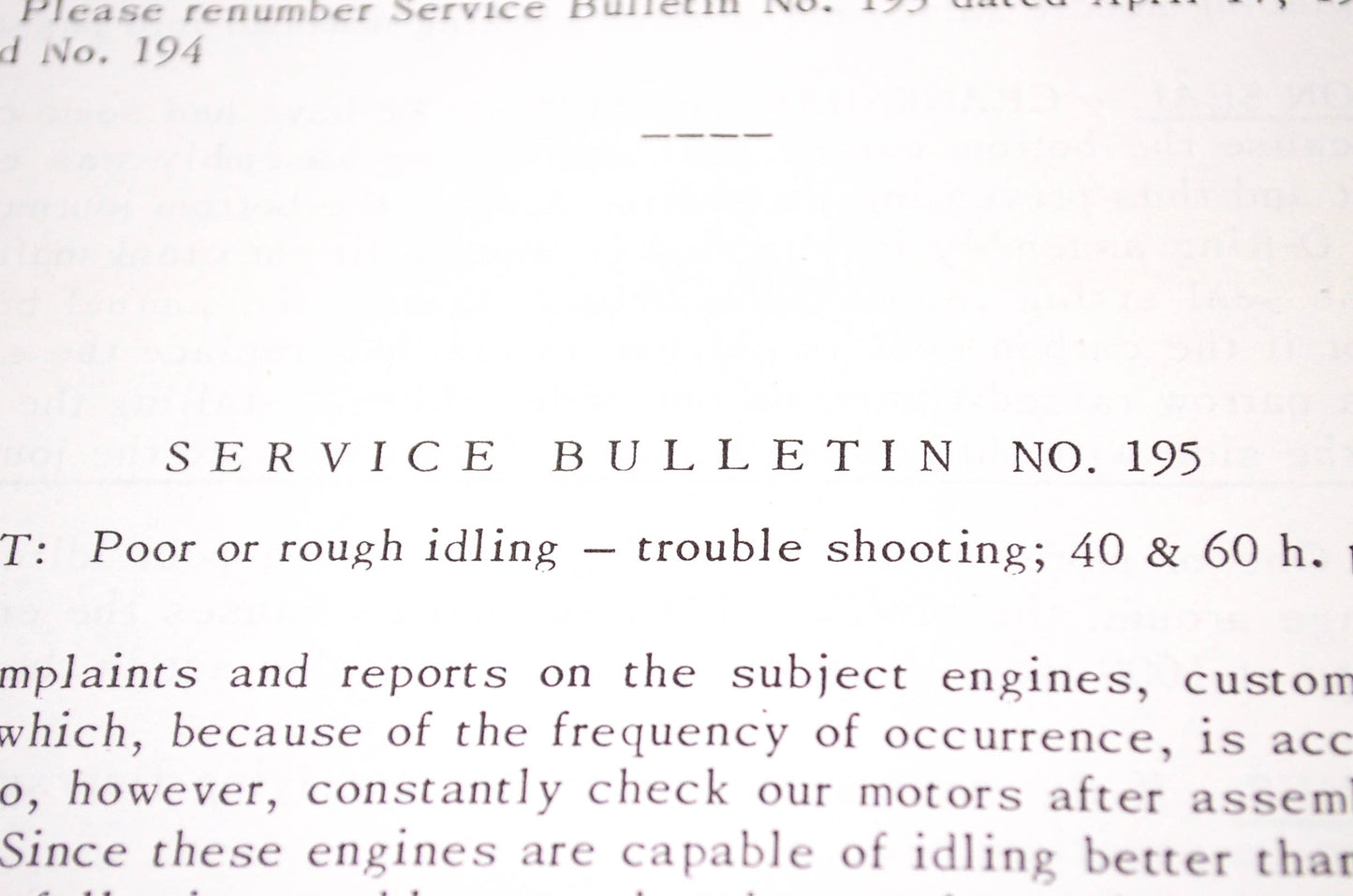 Gale Outboard Motors Service Bulletin No. 195 April 27, 1961 NOS