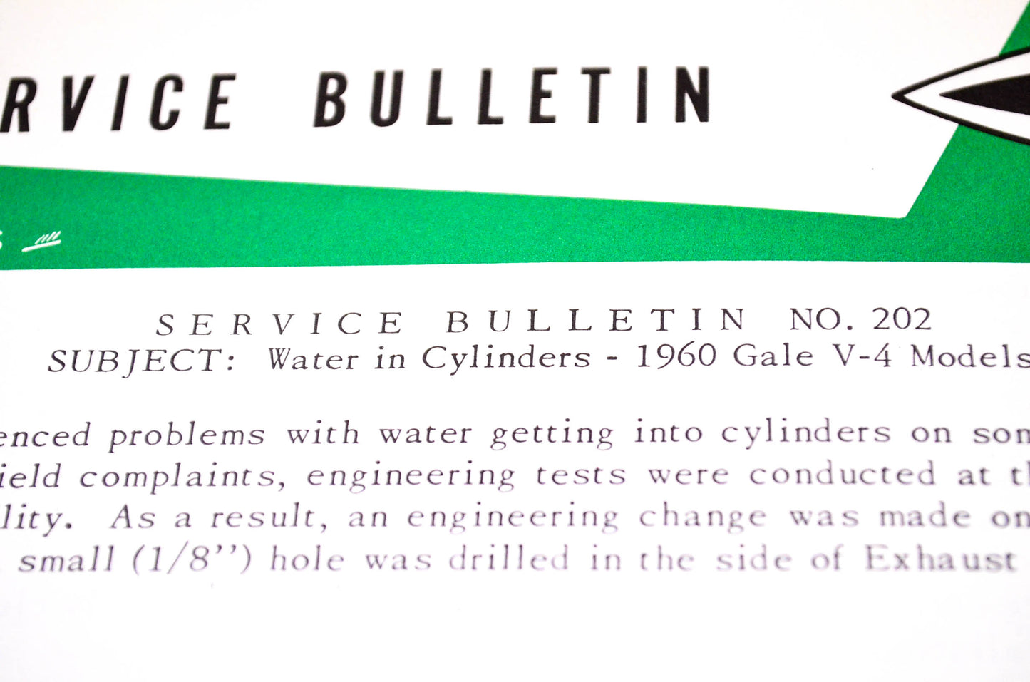 Gale Outboard Motors Service Bulletin NO.202 Service Bulletin No. 202 June 27, 1961 NOS