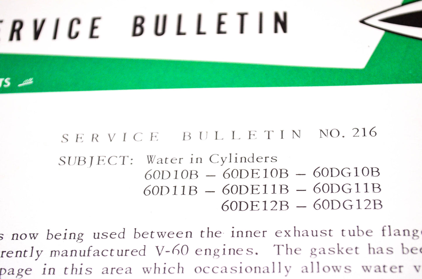 Gale Outboard Motors Service Bulletin NO.216 January 26, 1962 NOS