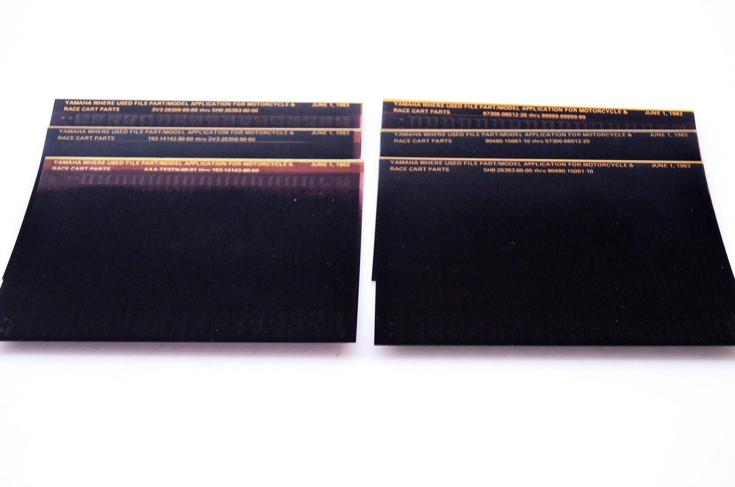 OEM Yamaha 1983/June Where Used File Part/Model Application Microfiche pgs 1 - 6