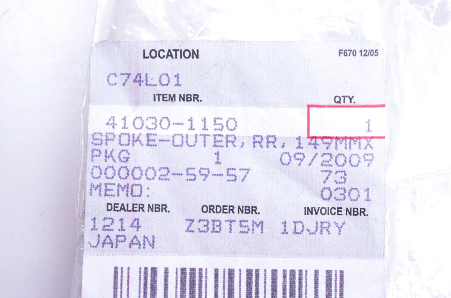 New OEM Kawasaki 41030-1150 Outer Spoke & Nipple Kit NOS