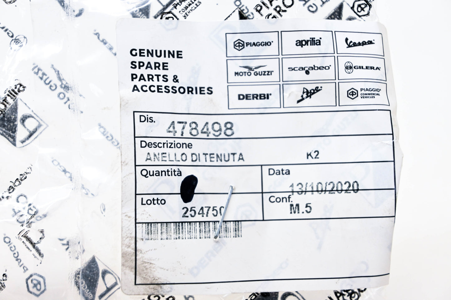 Piaggio 478498 Ring Seal NOS