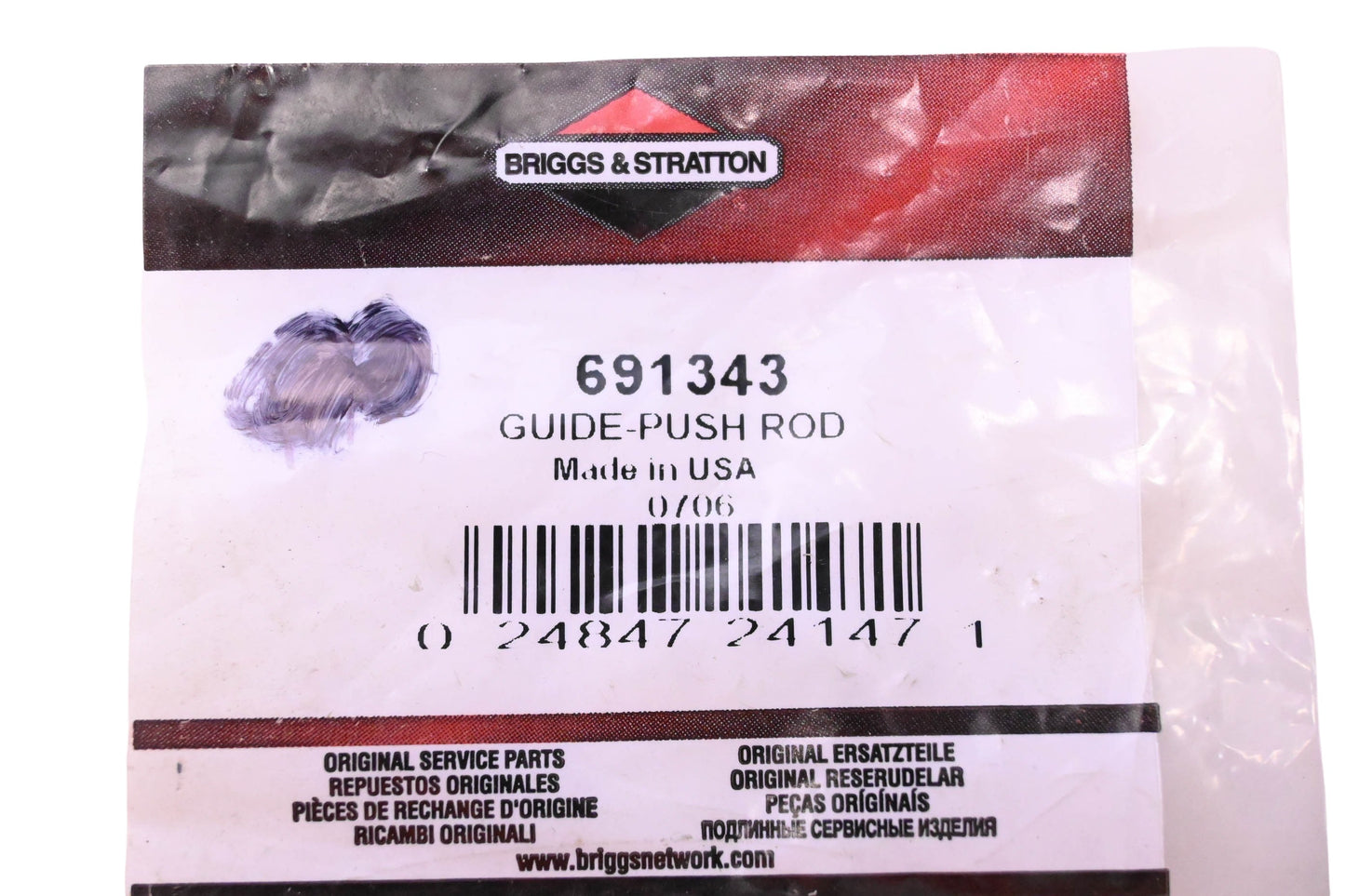 New OEM Briggs & Stratton 691343, 0706 Push Rod Guide NOS