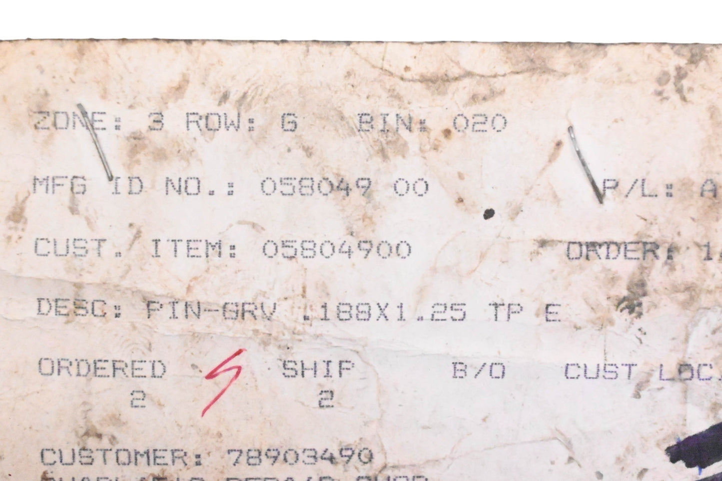 Ariens 05804900 Groove Pin NOS