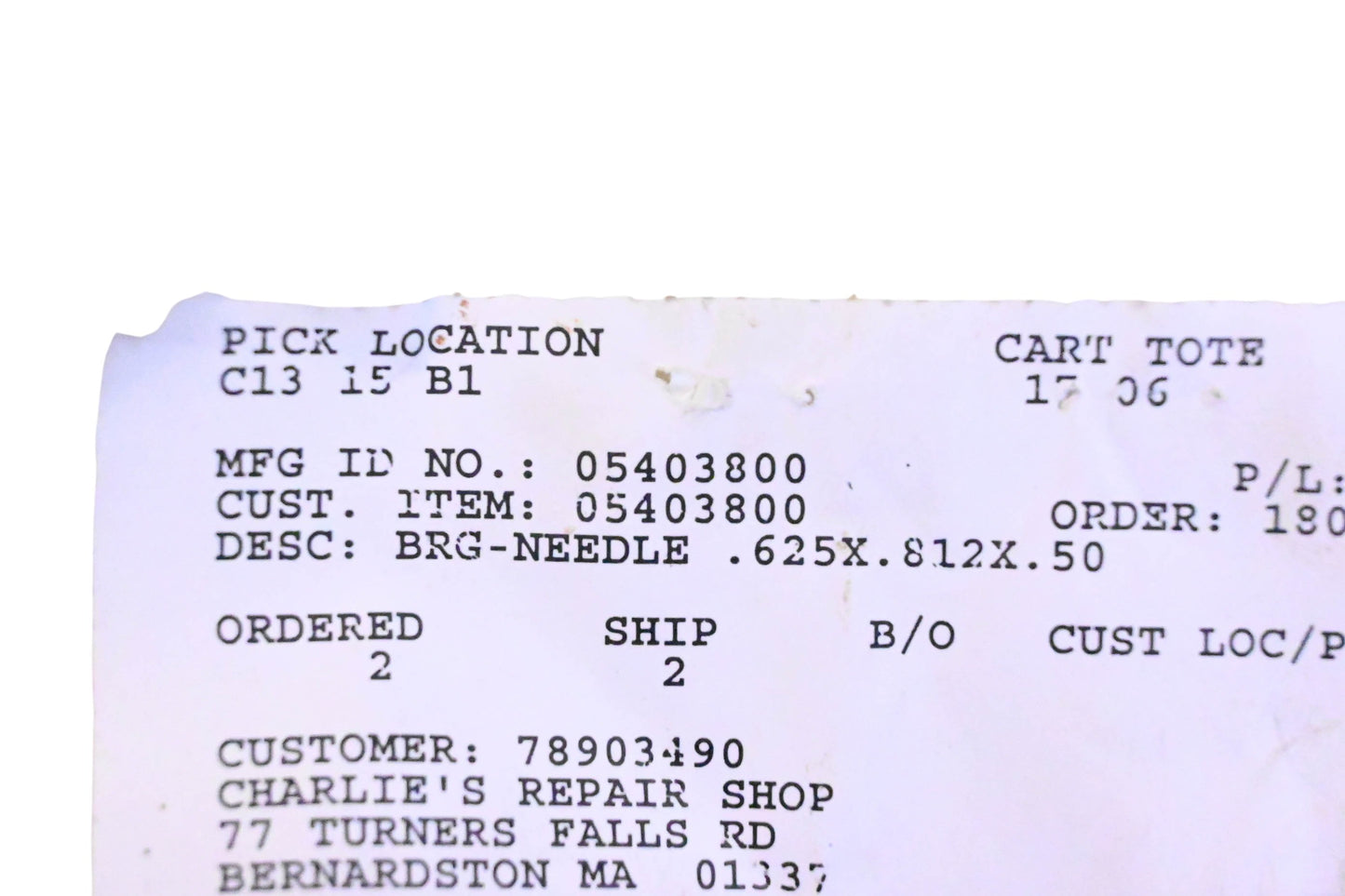 Ariens 05403800 Needle Bearing NOS