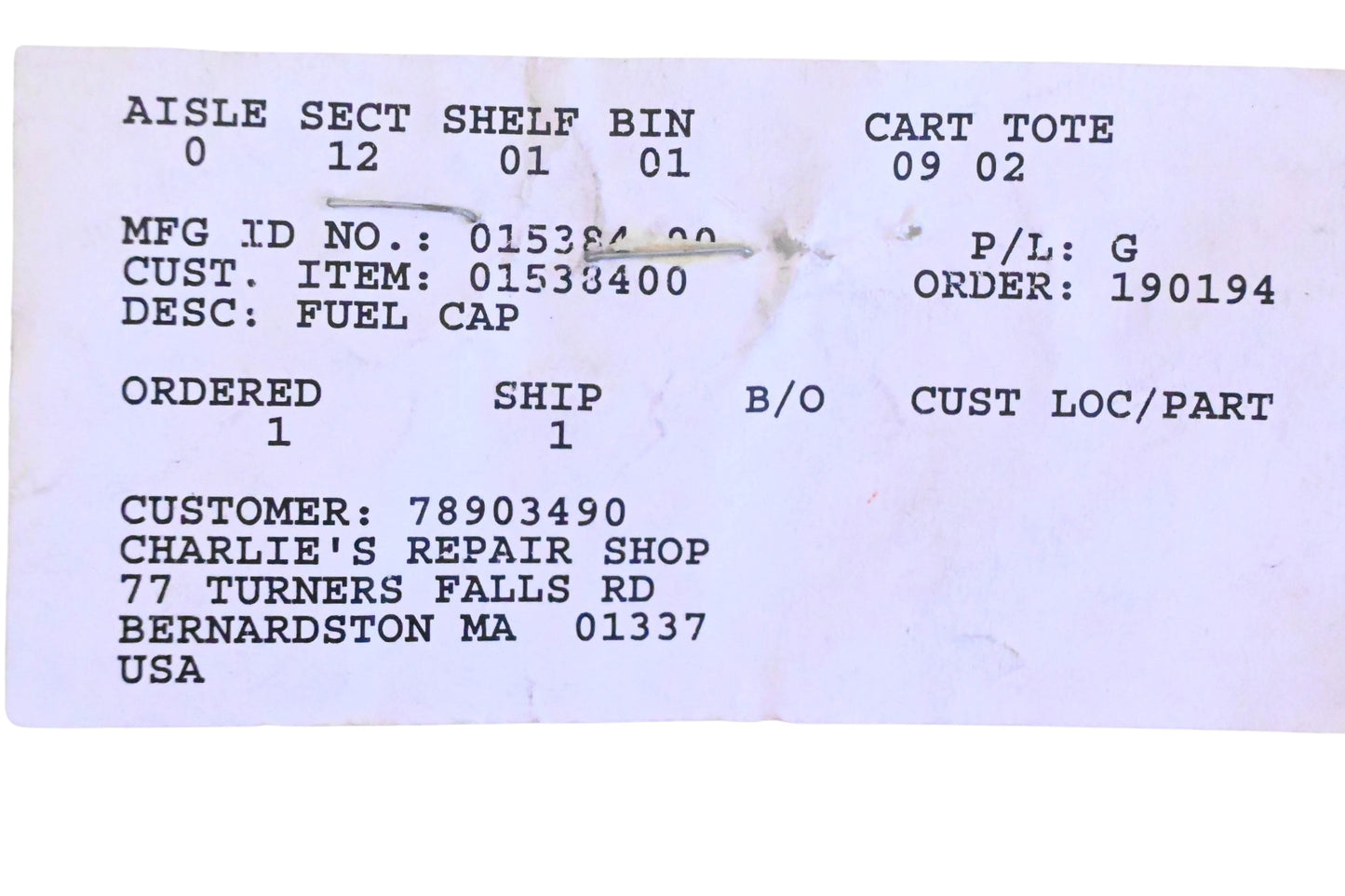 Ariens 01538400 Fuel Cap NOS