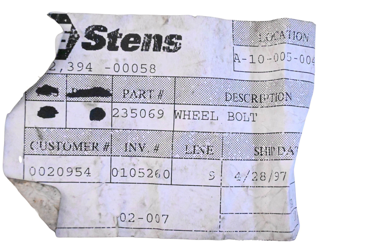 Stens 235069, 235-069 Wheel Bolt NOS