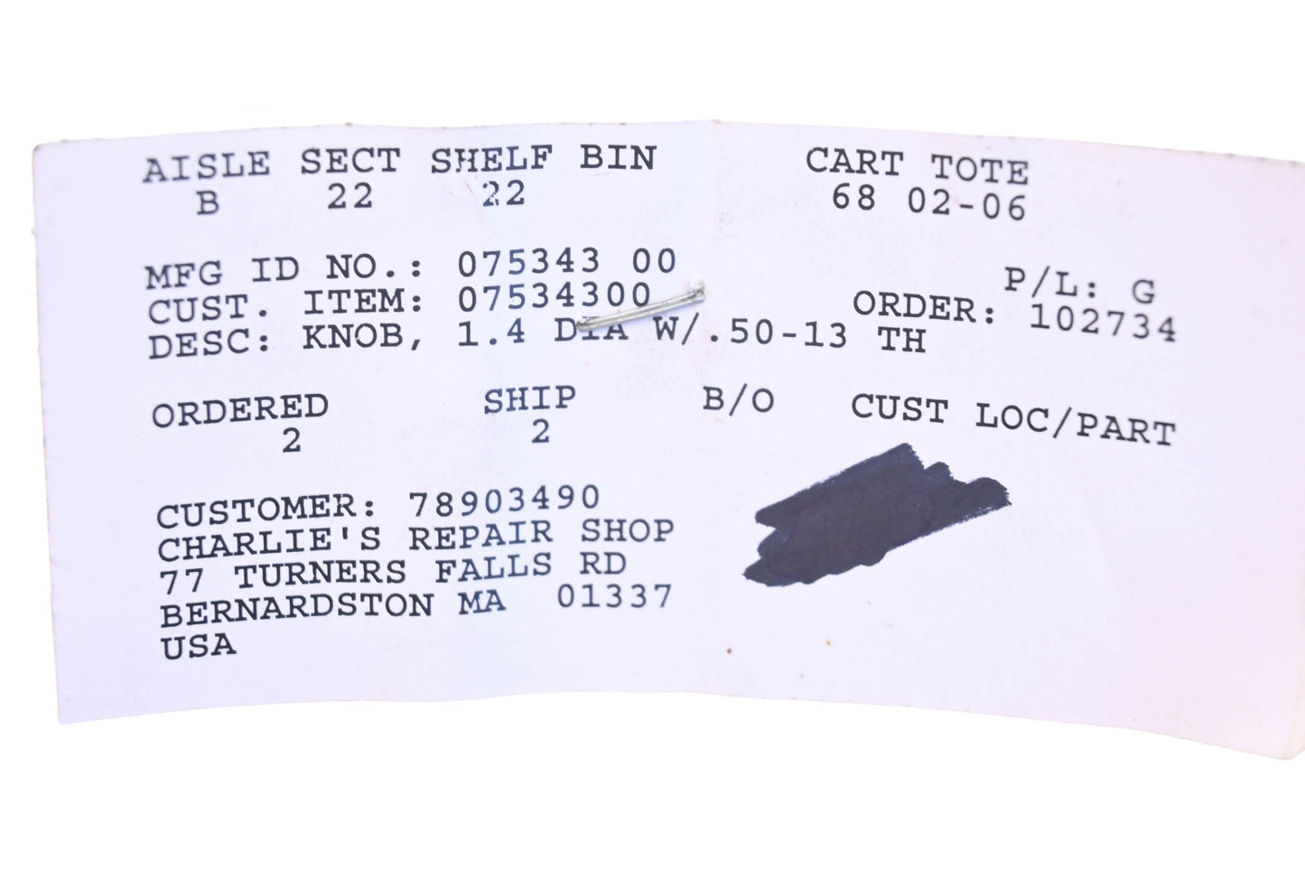 Ariens 07534300 Knob NOS