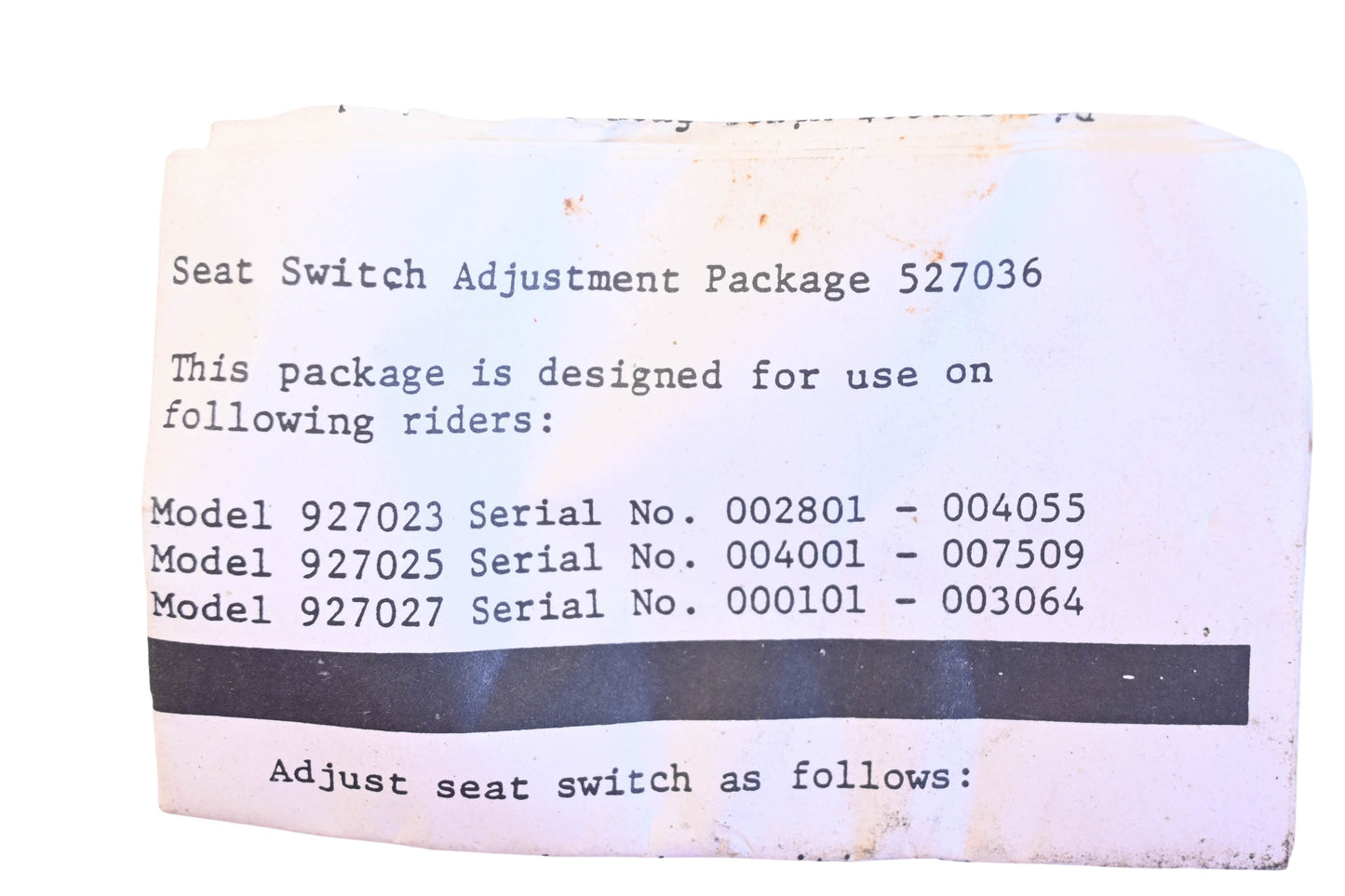 Ariens 527036, 05270360 Seat Switch Adjustment Kit NOS