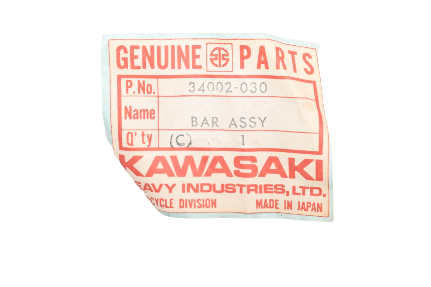 New OEM Kawasaki 34002-030 Bar Assembly NOS