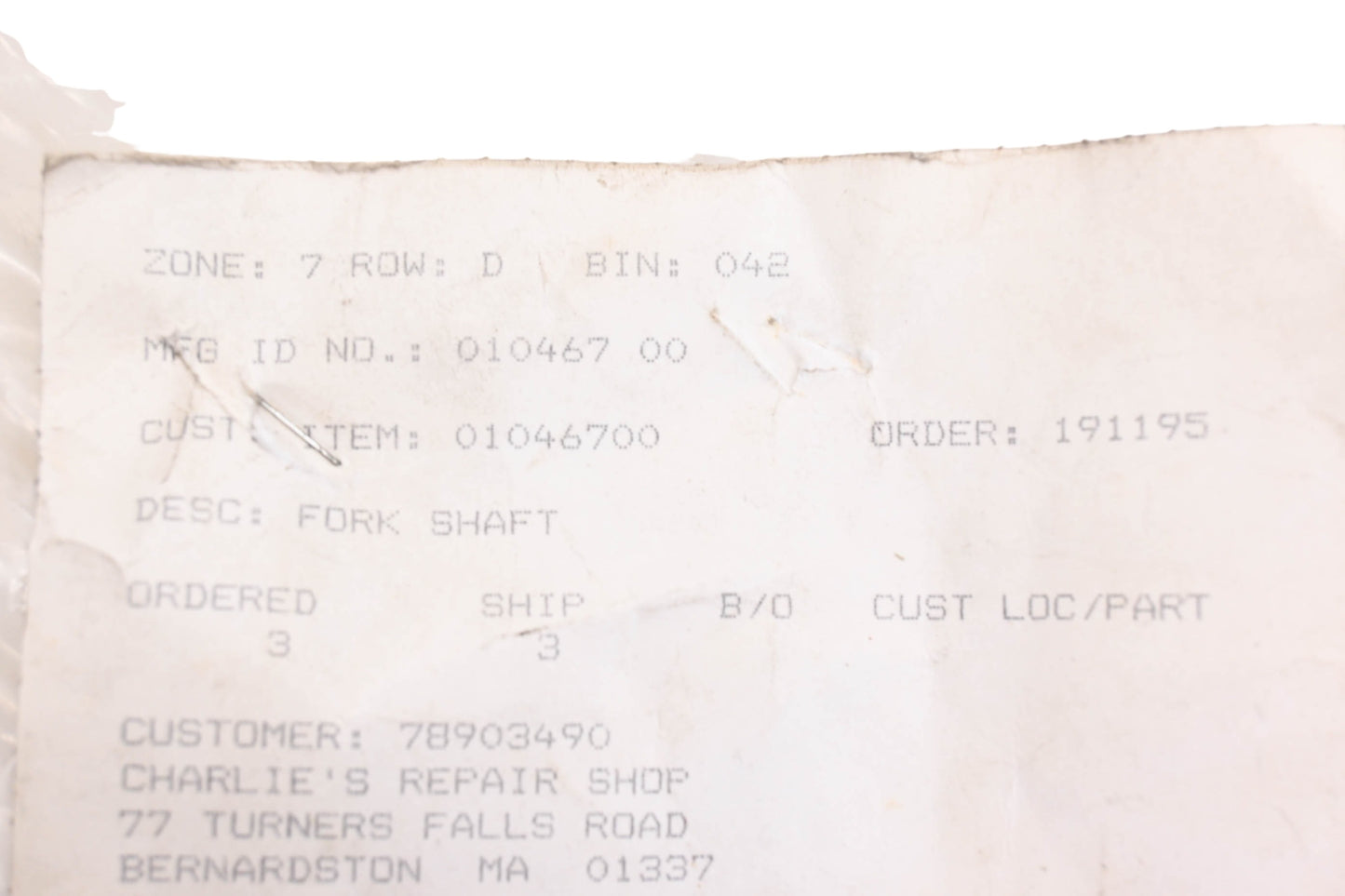 Ariens 01046700 Fork Shaft NOS