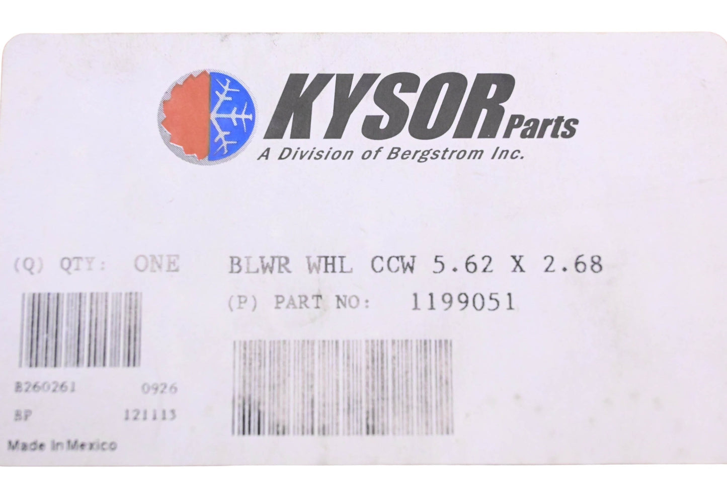 Kysor 1199051, 52-021 Blower Wheel NOS