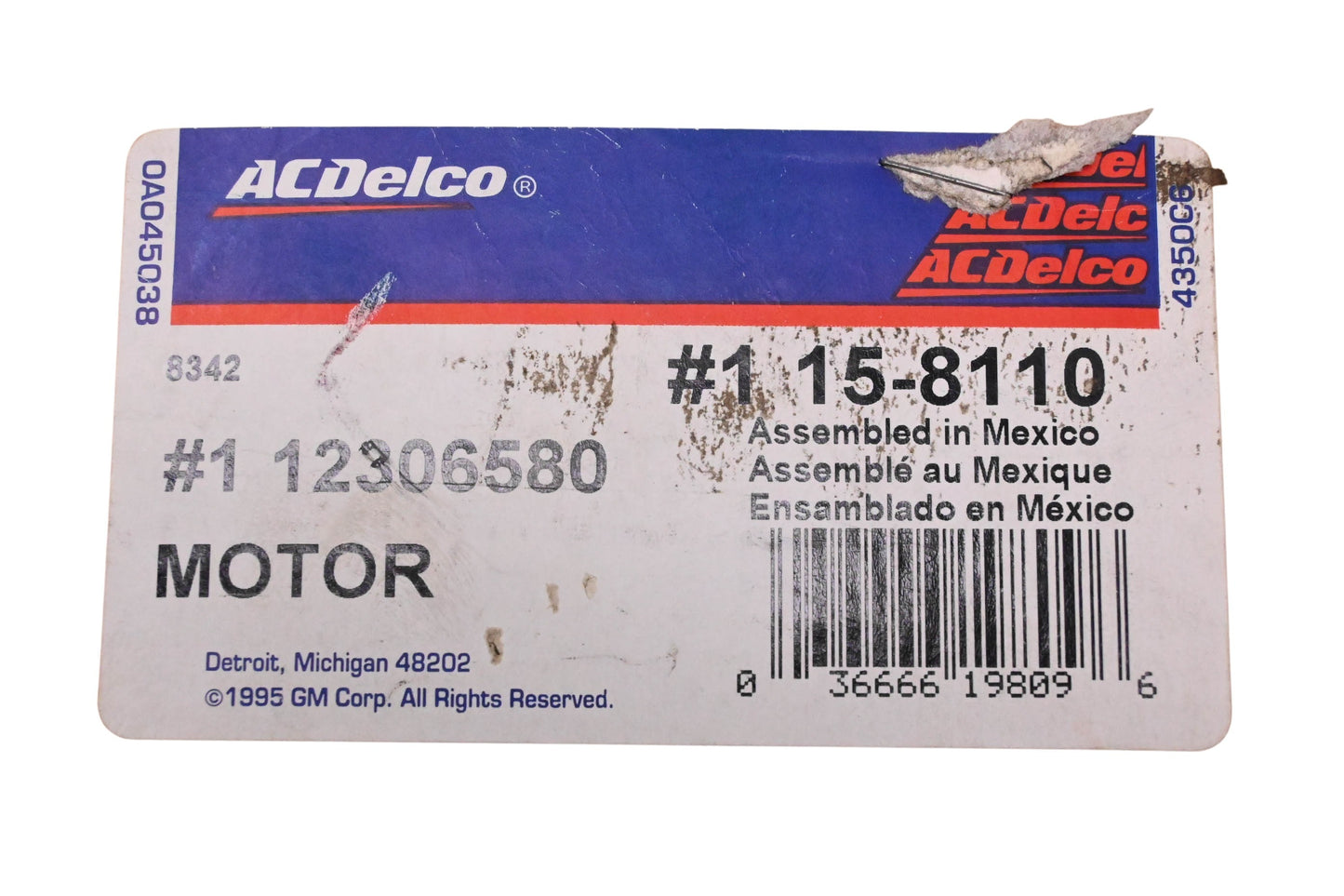 ACDelco 12306580, 15-8110 HVAC Blower Motor Assembly NOS