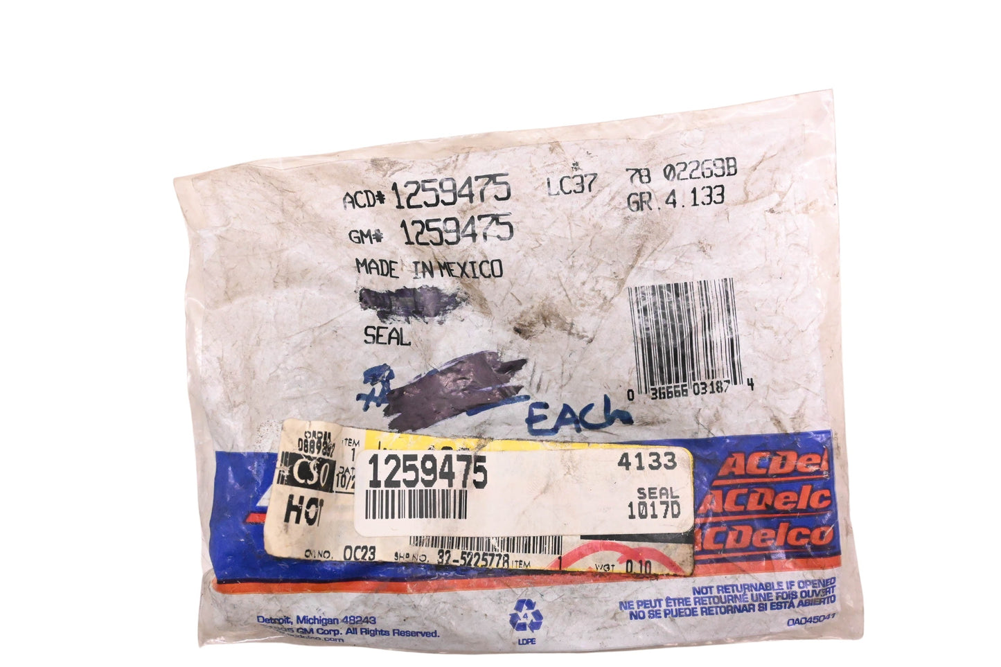 ACDelco 1259475 Automatic Transmission Dipstick Tube Seal NOS