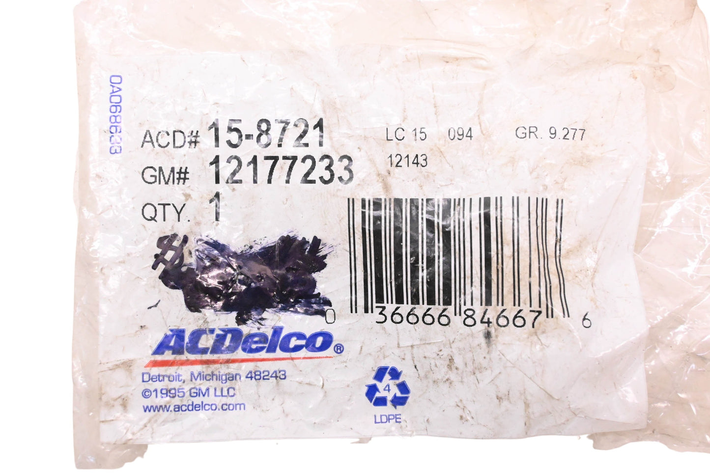 ACDelco 15-8721, 12177233 HVAC Blower Motor Relay Assembly NOS