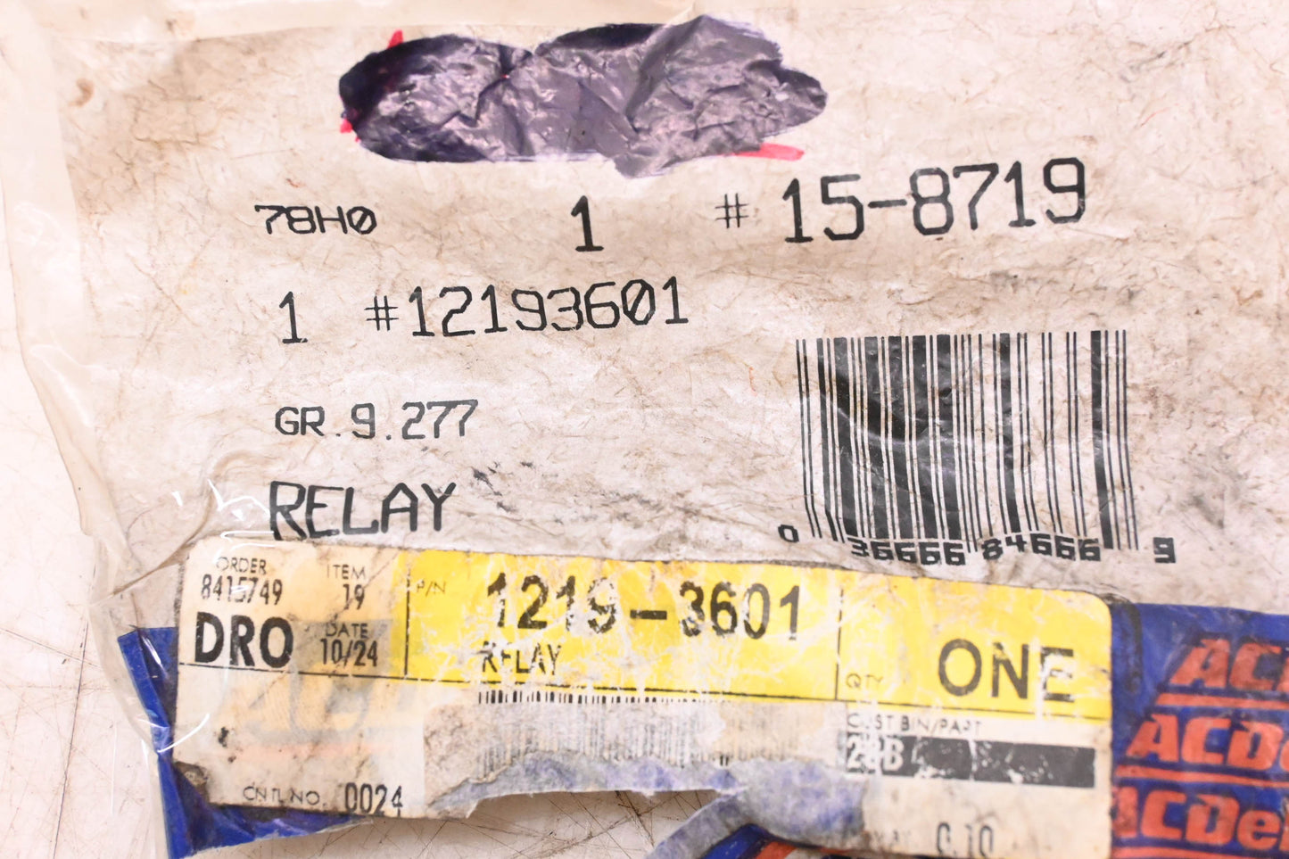 ACDelco 15-8719, 12193601 5 Prong Multipurpose Relay Assembly NOS