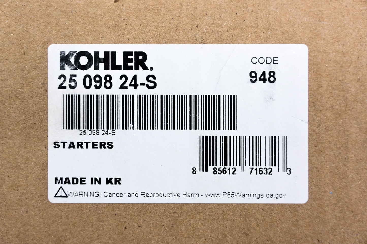 Kohler 2509824-S, 25 098 24-S Starter Assembly NOS